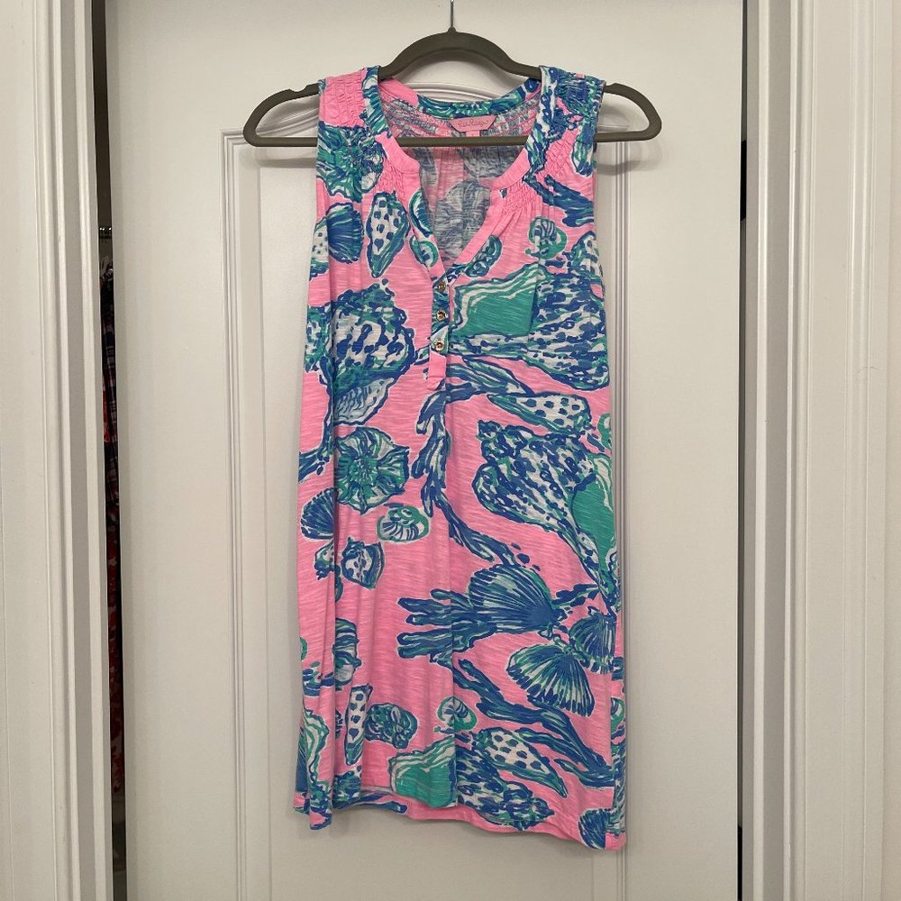 Lilly Pulitzer, pink and blue patterned a-line dress -VGUC